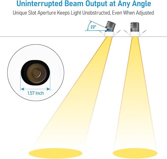TORCHSTAR 3 Inch 5CCT LED Slot Aperture Recessed Lights with J-Box, 35° Ultra-Narrow Trim Recessed Ceiling Spotlight, IC Rated, Dimmable, Anti-Glare, CRI 90, 2700-5000K, ETL FCC, Pack of 2