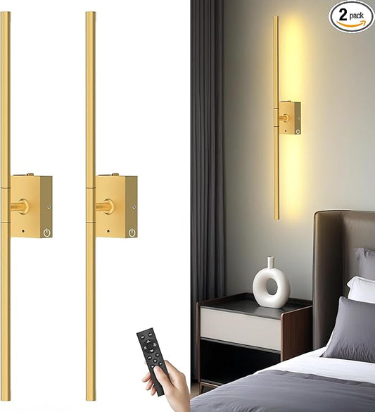 Battery Operated Wall Sconces Set of 2: 10000mAh Rechargeable Wall Lights with Remote, 360° Rotate 3000K-6000K LED Wireless Wall Light Fixtures Decor for Bedroom Living Room Hallway Picture Lighting