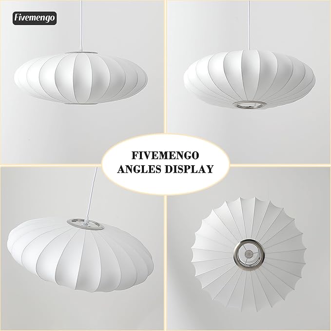 20 Inch Lantern Pendant Light, White Imitation Silk Lampshade, Bubble Pendant Light Fixture Ceiling Hanging Lamp Chandelier for Living Dinning Room Kitchen Island Bedroom Restaurant Cafe