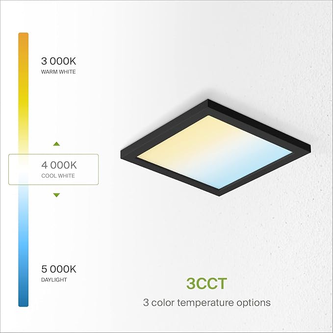 ASD LED 9" Square Flush Mount Light | 18W 1270LM 3000-5000K 120V | 3CCT, Dimmable, Ultra Slim, ETL Listed | Thin Surface Lamp, Bedroom Ceiling Lighting | Black, 6 Pack