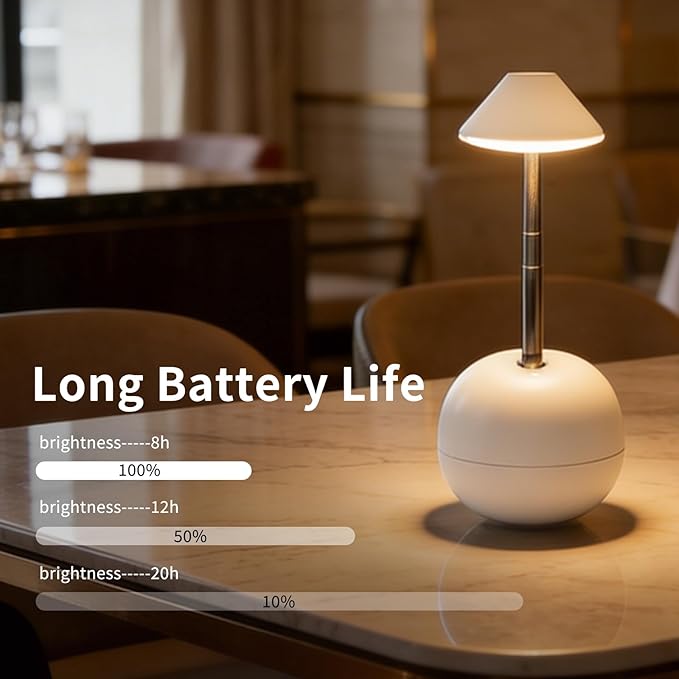 Rechargeable LED Table Light, Tumbler Cordless Table Lamp with 3 Colors & 7 RGB Stepless Dimmable Touch Control Lamps for Patio Restaurant Dining Home Bars (White)