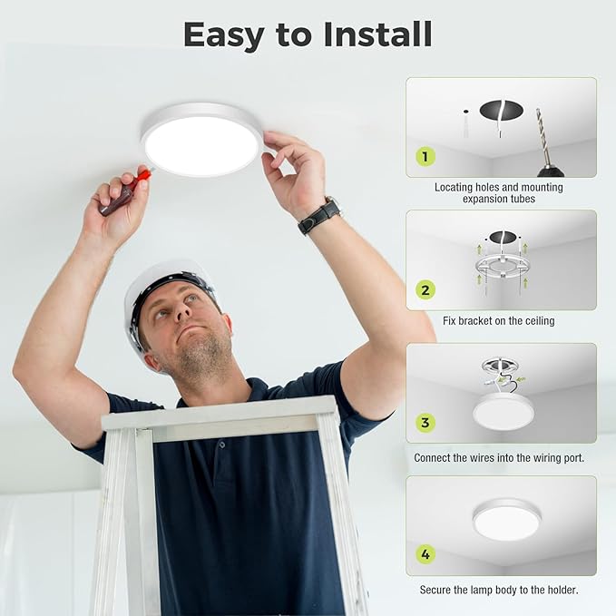 8Pack LED Flush Mount Ceiling Light Fixture, 7Inch 15W, Dimmable&3000K/3500K/4000K/5000K/6500K Adjustable Low Profile Ceiling Lights, 1500LM Round Lamp for Bathroom, Closet, Kitchen, Hallway, White