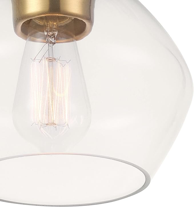 Globe Electric Harrow 1-Light Semi-Flush Mount Ceiling Lighting, Matte Brass, Clear Glass Shade