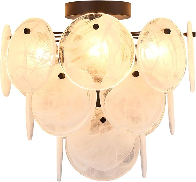 Modern Flush Mount Glass Ceiling Light, Black Hallway Lights Vintage Chandelier, 4-Light Unique Light Fixture for Bedroom Entryway Kitchen Laundry Bathroom Farmhouse