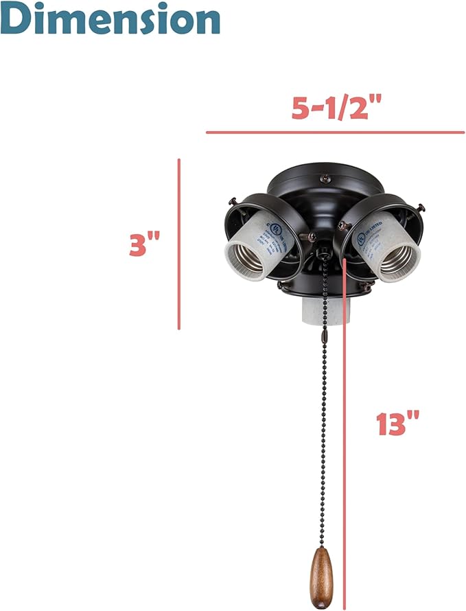 Aspen Creative 22002-31, Three-Light Ceiling Fan Fitter Light Kit with Pull Chain, Oil Rubbed Bronze