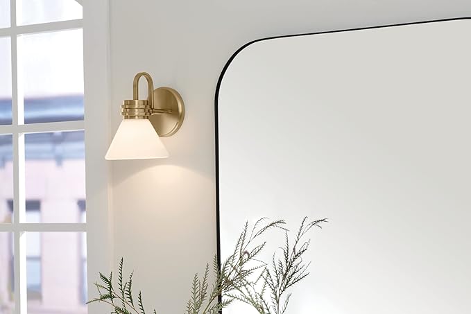 Kichler Farum 9.5 Inch 1 Light Wall Sconce with Opal Glass in Champagne Bronze, for Fireplace, Kitchen, Bedroom, Hallway, or Vanity, (7.25" W x 9.5" H), 55153CPZ
