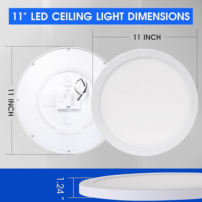 Energetic 5CCT Flush Mount Ceiling Light Fixtures, 26W LED Ceiling Lights for Bedroom, Kitchen, Bathroom, Hallway, 2700/3000/3500/4000/5000K, Super Slim, 11 Inch, Brushed Nickel Metal Ring, 3 Pack