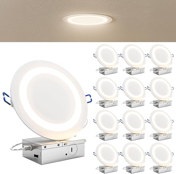 Sunco 12 Pack 6 Inch LED Slim Ultra Thin Canless Lights, Ceiling Recessed Lighting with Metal Junction Box, 900 LM, Selectable CCT 2700K/3000K/4000K/5000K/6000K, 14W, Dimmable ETL