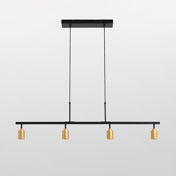Shura - 4-Light Black and Brass Integrated LED Track Light Pendant w/Rotatable Spotlight Heads, Hanging Ceiling Spotlight Fixture, 3000K, 1960 Lumens
