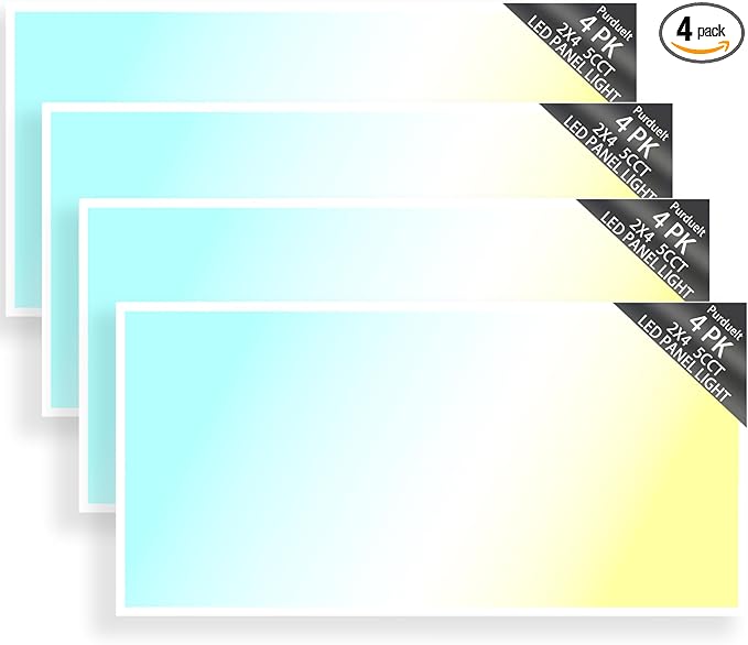 4 Pack 2X4 LED Flat Panel Light Drop Ceiling Office Fixture 5 CCT 3000K-6500K Adjustable & 5 Wattage 30W-40W-50W-60W-72W Selectable, 0-10V Dimmable,LED Troffer Flat Panel Light