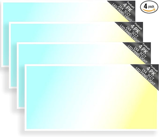 4 Pack 2X4 LED Flat Panel Light Drop Ceiling Office Fixture 5 CCT 3000K-6500K Adjustable & 5 Wattage 30W-40W-50W-60W-72W Selectable, 0-10V Dimmable,LED Troffer Flat Panel Light