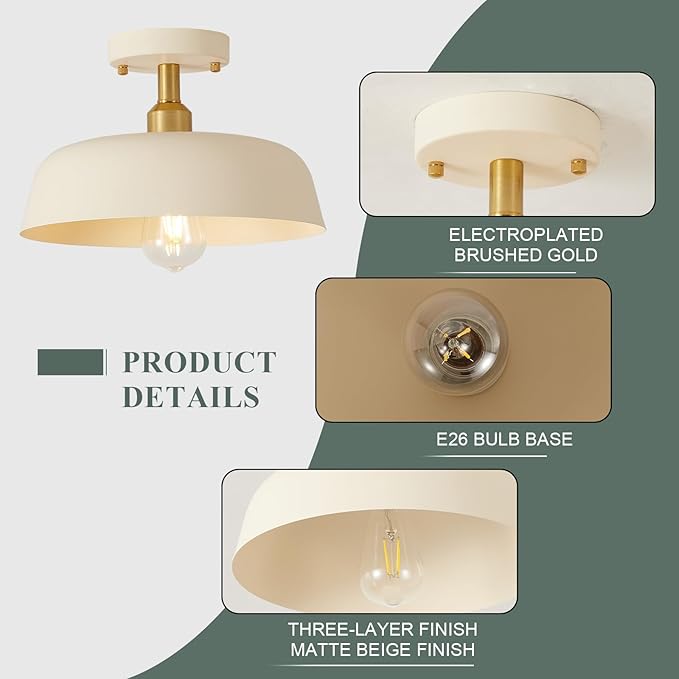 Modern Semi Flush Mount Ceiling Light, 1-Packs Matte Cream Hallway Ceiling Light Fixtures,Mid Century Ceiling Lamp for Kitchen Hallway Entryway Bedroom Laundry Room(1 Packs)