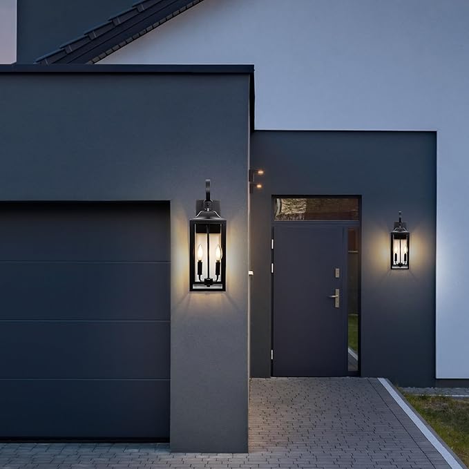 19" Large Outdoor Wall Lights - Black Outside Wall Mounted Light Fixture, Exterior Lighting Fixtures Farmhouse Outside Wall Sconce Lantern 2-Light, Modern Porch Lights for House, 2 Pack
