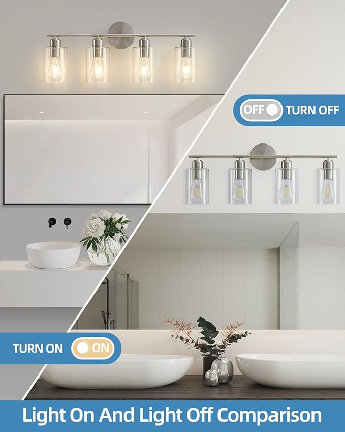 4-Light Bathroom Light Fixtures, Brushed Nickel Vanity Lights for Bathroom