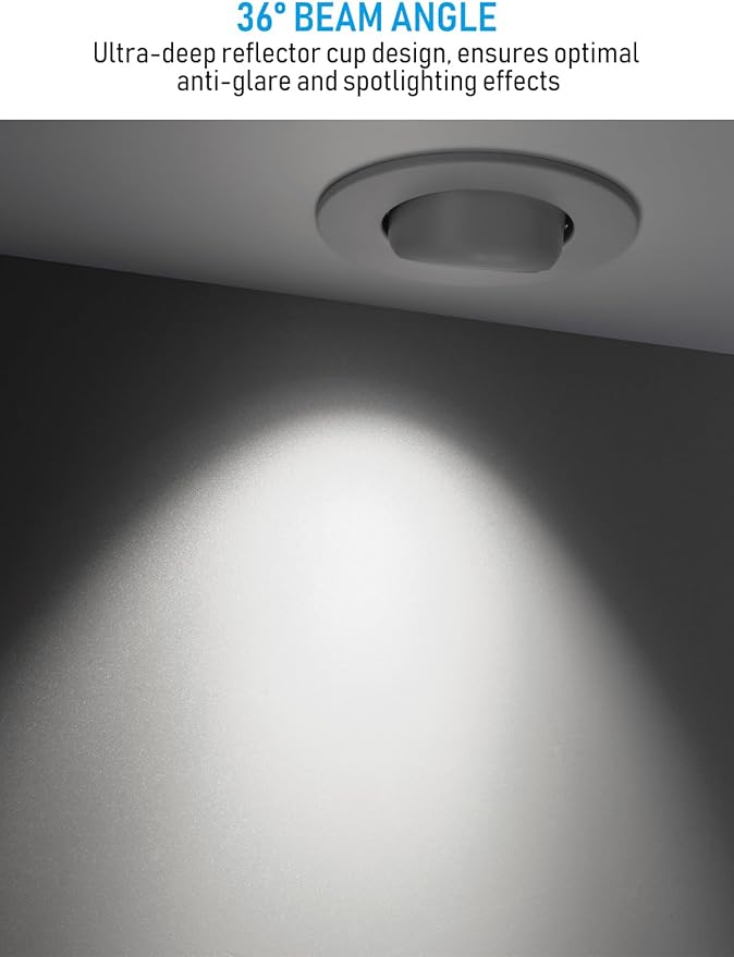 TORCHSTAR 6 Inch LED Gimbal Retrofit Recessed Light Dimmable, 5000K Daylight, 12W CRI90 Directional Eyeball Can Light, Swivel Adjustable Spotlight Downlight ETL, Pack of 4
