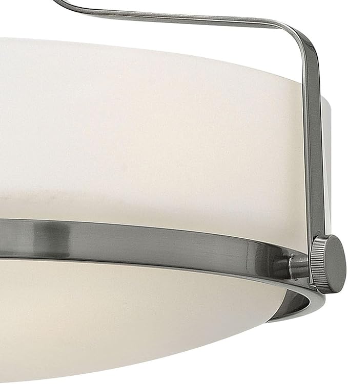 Hinkley Harper 3641BN Medium Semi-Flush Mount Ceiling Light, Sleek, Retro Style, Brushed Nickel and Etched Opal Glass