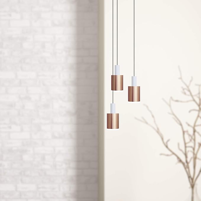Virgo 3 Mini Pendant Lighting White-Copper - LED Hanging Light Fixture for Kitchen Island, Bar, Foyer - Cluster Pendants - Dimmable, Adjustable Wire, Lamp Bulb Included