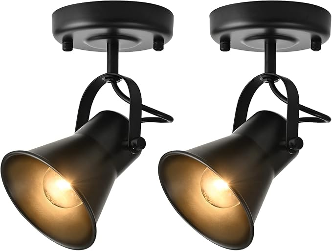 KEESFU Industrial Mini Track Lighting Ceiling Light, Black Spot Lights Indoor with Multi-Directional Adjustable Light Head, Ceiling Mount Spotlight for Bedroom Living Room Hallway Kitchen(2 Pack)