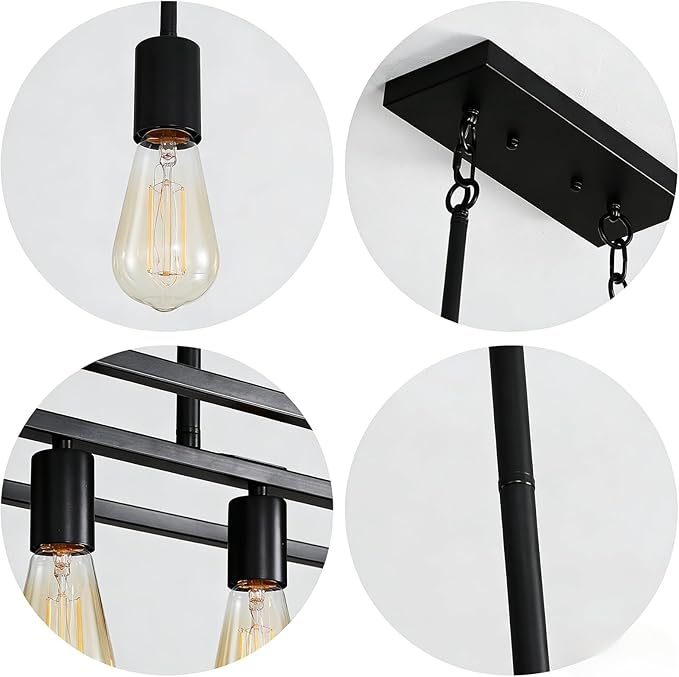 Black 5-Light Farmhouse Kitchen Island Lighting, Modern Industrial Linear Rectangle Chandelier Pendant Light Fixtures, Metal Vintage Cage Chandelier for Dining Room Kitchen Bar Foyer, E26 Base