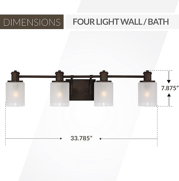 Generation Lighting 4-Light Norwood Traditional Bath Fixture Wall Lamp Bronze 4439804-710 | Bathroom Light Fixture for Home Decor | Wall Sconce Vanity Light Fixture and Bathroom Accessory