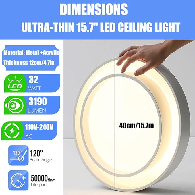 Simple Style Ceiling Lamp Decorative LED Three-Color Dimming Close to Ceiling Light Flush Mount Lighting Fixture Bedroom Living Room Study Children's Lamp