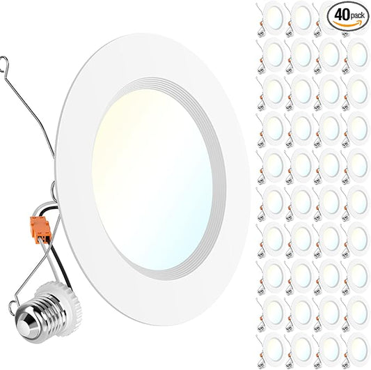 Sunco 40 Pack 6 Inch LED Recessed Light Retrofit, Can Lights for Ceiling, 1700 LM High Brightness, Selectable CCT 2700K/3000K/4000K/5000K/6000K, 17W=120W, Dimmable, Baffle Trim, Damp Rated UL