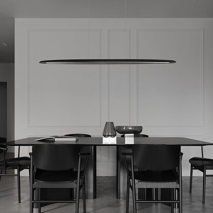 YISDESIGN 51" Wood Linear Pendant Light Black Linear Pendant Dinning Room Hanging Lights LED Dimmable Chandeliers 36w for Dining Room Pool Table Lights Kitchen Island Light Black