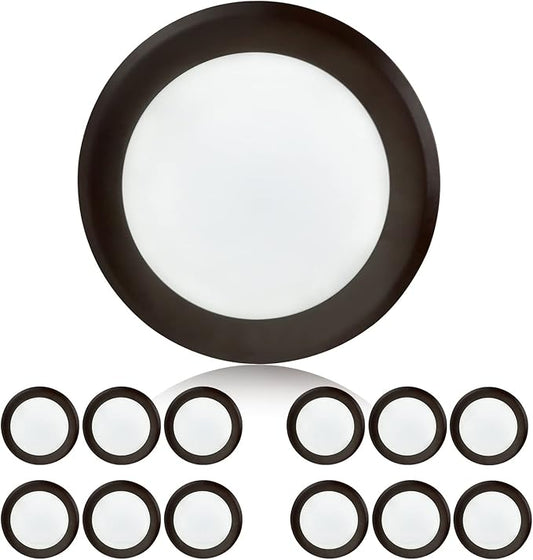 TOPELER Surface Mount LED Ceiling Light, 6 Inch Bronze Trim Low Profile Dimmable Flush Mount Disk Light, Install with J-Box or Recessed Can, 15W 5000K Daylight 1000Lm, ETL-Listed, 12 Pack