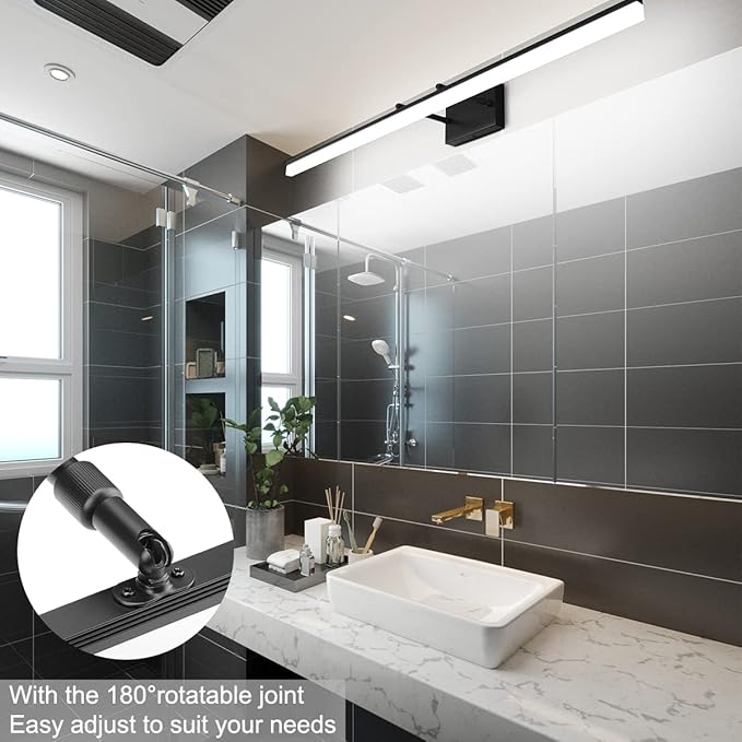 Aipsun 48inch Black Bathroom Llight Fixtures LED Vanity Light Adjustable Modern Vanity Lights Over Mirror Rotatable Lighting 5500K