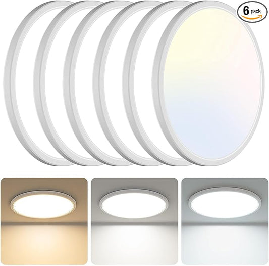 libtit 6 Pack 13 Inch LED Flush Mount Ceiling Light, 3200LM 28W Ultra-Slim LED Ceiling Lights, 3000K/4500K/6000K Selectable Light Fixture for Bedroom, Kitchen, Bathroom, Hallway - White