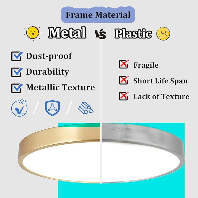 SOTTAE 12 Inch Brushed Gold Metal Flush Mount LED Ceiling Light, 3000-5000K 20W Thin Round Modern Low Profile Ceiling Light Fixtures for Bedroom, Living Room, Kitchen, Entryway, Bathroom