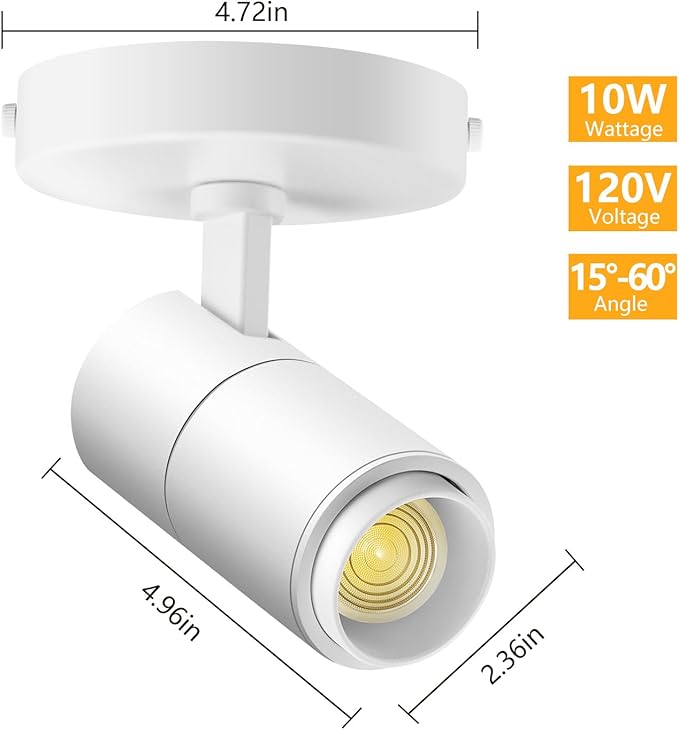 VANoopee 3-Color Zoomable Ceiling Spot Lights Indoor Flush Mount Adjustable LED Ceiling Spotlight Directional Light Fixture Dimmable Accent Light for Picture Art -CRI90 15-60° 10W 1000lm White
