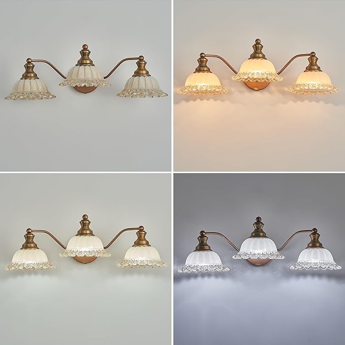 XIEDUN Brass 3 Light Vanity Light Vintage Bathroom Vanity Light Fixture
