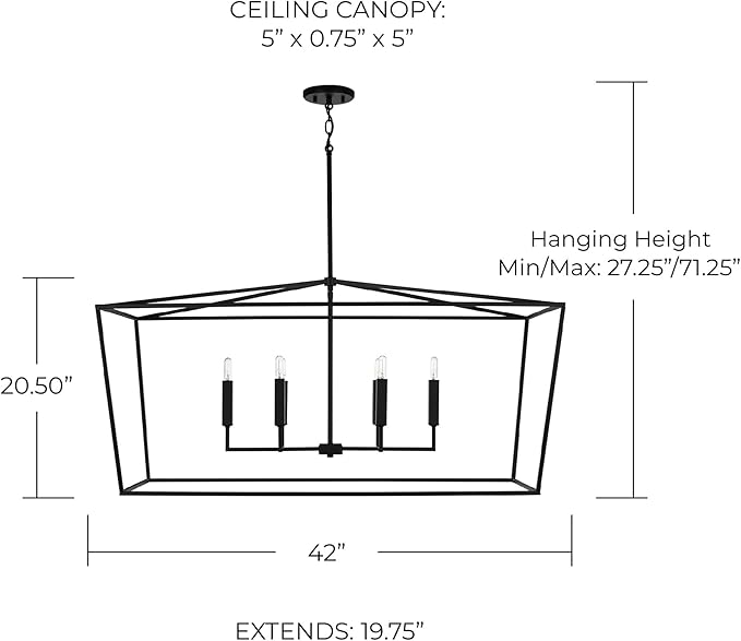 Capital Lighting 837661MB Thea Symmetrical Clear Line Island/Linear Pendant, 6-Light 360 Total Watts, 21" H x 42" W, Matte Black