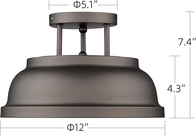 zeyu Farmhouse Semi-Flush Mount Ceiling Light - 2-Light 12 Inch Ceiling Light Fixture for Bedroom Kitchen Hallway, Oil Rubbed Bronze Finish, ZY29-F ORB