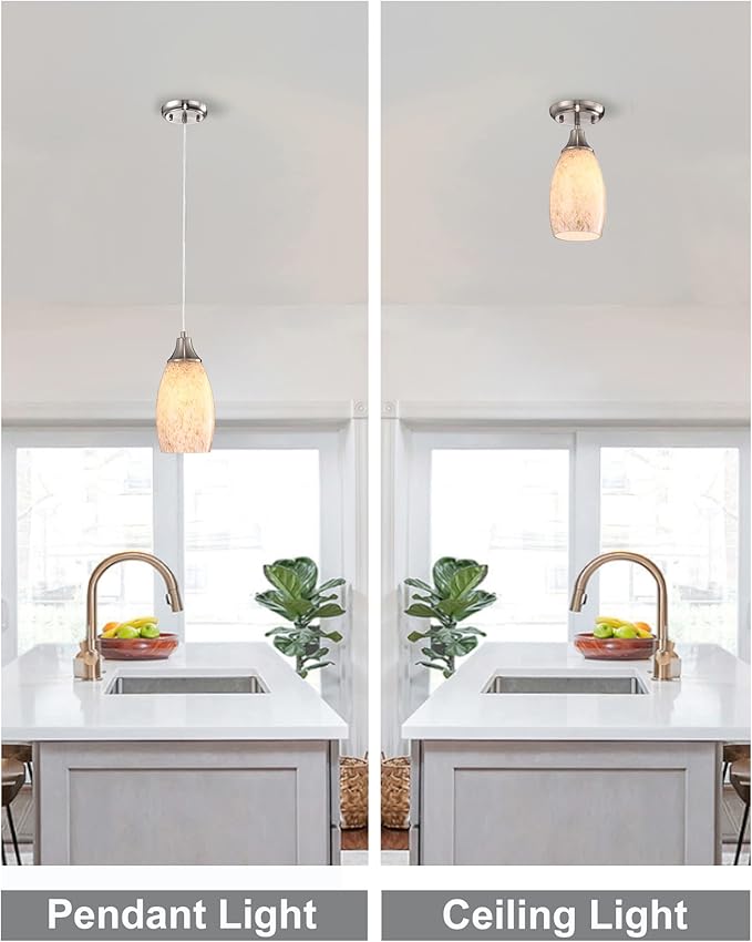 karyfine Milk Mini Glass Pendant Lights,Blown Art Glass Pendant Hanging Light Fixtures Kitchen Island Pendant Lamp Shade with Brushed Nickel Finish for Bar Counter,Hallway,Dining Room-3Pack