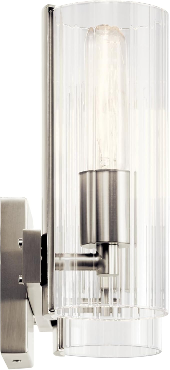 Kichler Jemsa 2-Light Bathroom Vanity Light Fixture with Clear Fluted Glass in Brushed Nickel for Modern Bathroom or Powder Room Over Mirror (9.75" x 13.75"), 55167NI