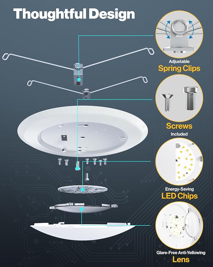 Sunco 6 Pack LED Disc Lights Ceiling 6 Inch, Flush Mount Disk Light, Recessed Can Lighting, 1050 LM, 15W (75W Equivalent), 5000K Daylight, Dimmable, Damp Rated ETL