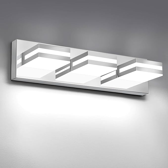 IZORRO LED Modern Bathroom Lights Fixtures(3-Light,Dimmable,360°Rotate),Chrome Acrylic Wall Lighting,Vanity Lights for Bathroom Over Mirror - 6000k 16In （No Assembly Required）