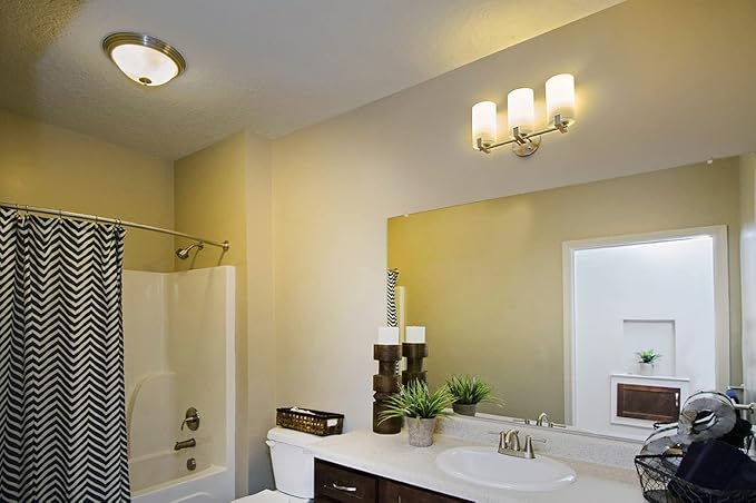 Design House 511550 Millbridge Traditional 2-Light Indoor Flush Mount Ceiling Light Dimmable Alabaster Glass for Bedroom Dining Room Kitchen, Satin Nickel
