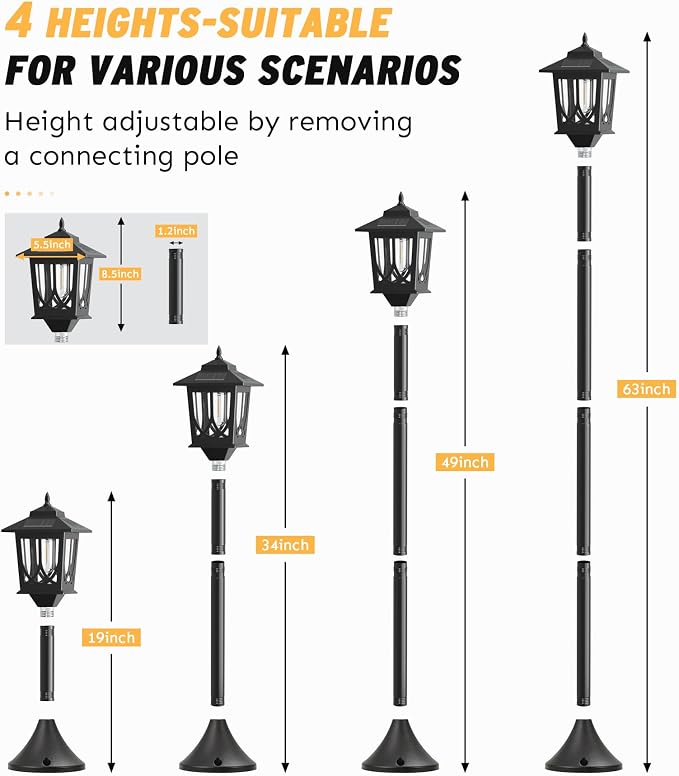 63" Solar Lamp Post Light 2 Pack, Solar Light Posts for Outside Waterproof, Outdoor Lamps for Patio, Backyard, Front Porch Decor, Warm White, Replaceable Bulb