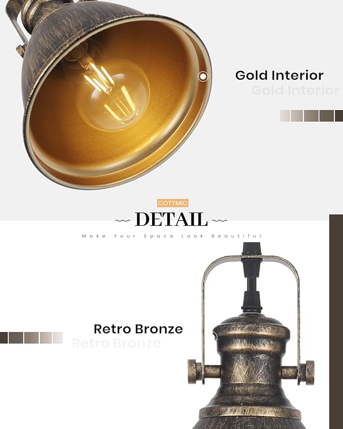 Bronze Pendant Lights Kitchen Island 3 Pack, Vintage Pendant Light, 6.5’’ Farmhouse Kitchen Light Fixtures, Adjustable Height, Pendant Lighting for Dining Room, Living Room, Sink, Bar