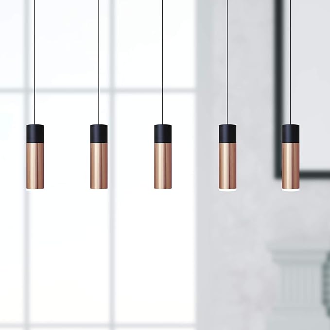 Vela 5 Mini Pendant Lighting Black-Copper - LED Hanging Light Fixture for Kitchen Island, Bar, Foyer - Cluster Pendants - Dimmable, Adjustable Wire, Lamp Bulb Included