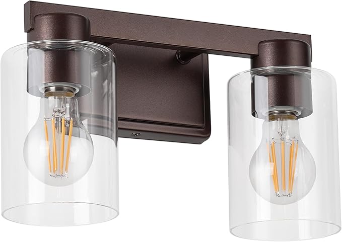 2-Light Bathroom Light Fixtures Modern Vanity Lights with Clear Glass Shade Oil Rubbed Bronze Wall Sconces Over Mirror for Bathroom,Powder Room, Living Room