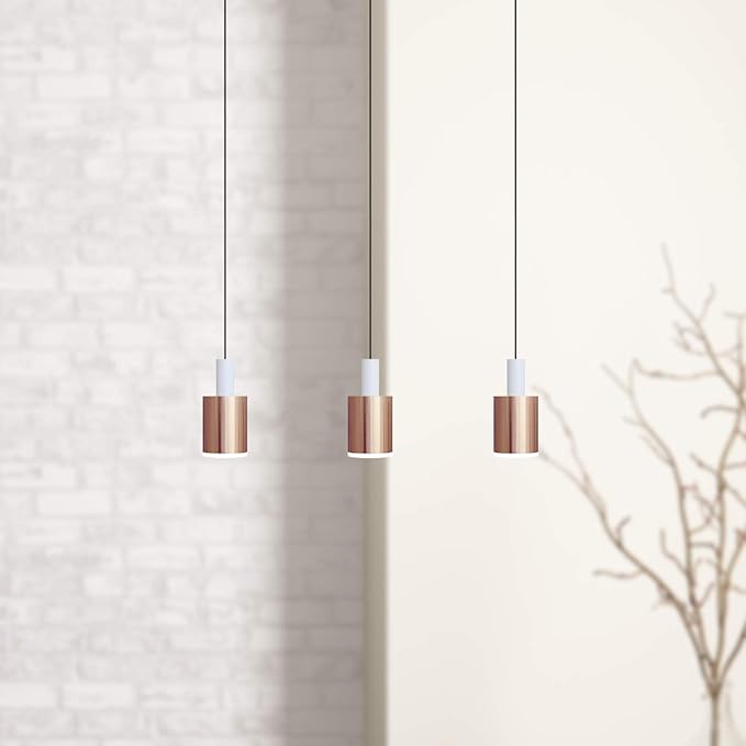 Virgo 3 Mini Pendant Lighting White-Copper - LED Hanging Light Fixture for Kitchen Island, Bar, Foyer - Cluster Pendants - Dimmable, Adjustable Wire, Lamp Bulb Included