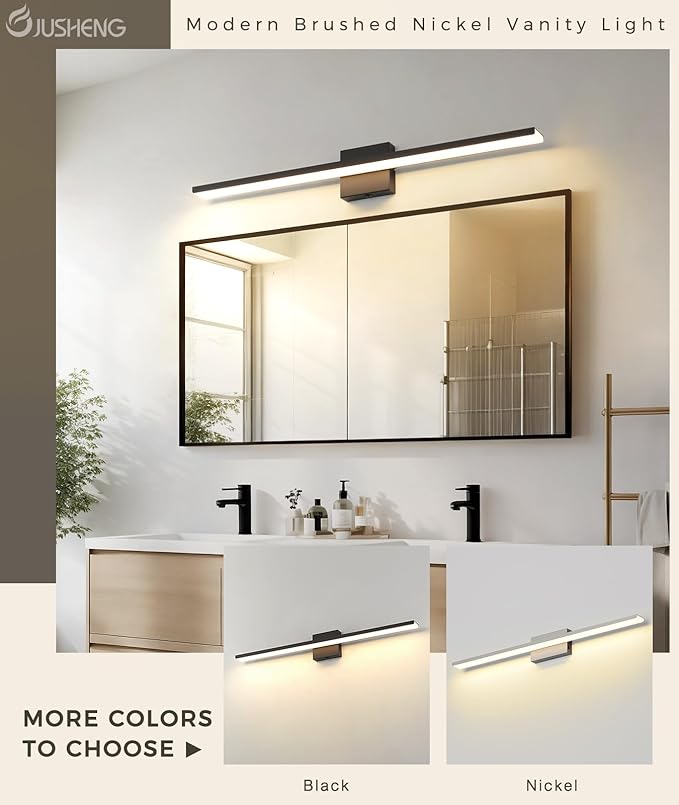JUSHENG Black Vanity Lights for Bathroom 5CCT Dimmable Bathroom Vanity Light Fixtures LED Vanity Light Bar 31.5'' Inch 32W ETL Certificated
