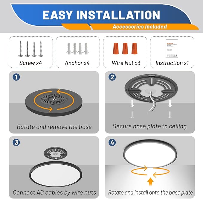 Allsmartlife Led Flush Mount Ceiling Light, 6 Pack 24W 12inch Round Led Surface Mount Light, Close to Ceiling Light Fixtures for Bedroom, Bathroom, Laundry Room, Kitchen