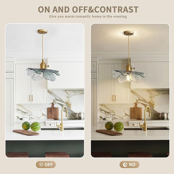 Modern Pendant Light Hand Blown 1-Light Large Glass Pendant Light Brass Pendant Lights Vintage Ceiling Hanging Lighting with Dark Green Glass Shade for Kitchen Island Dining Room Bedroom