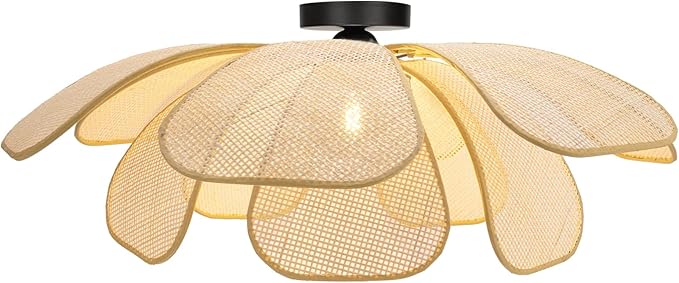 Rattan Ceiling Light Rustic Chandelier Boho Pendant Light Wicker Light Fixture Hand-Woven Rattan Hanging Lamp Boho Lamp for Hallway Entryway Kitchen Island Dining Room Bedroom