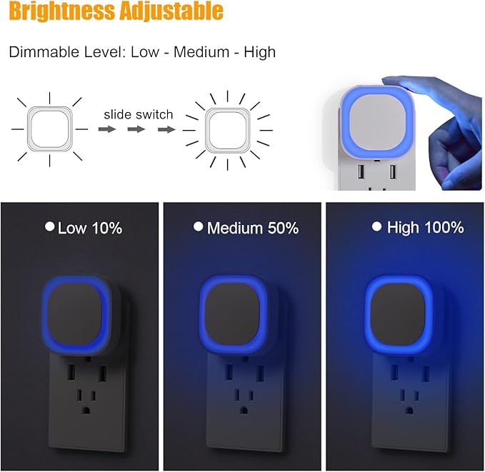 YUNLEX 6 Pack Plug in Blue Night Light, Dusk to Dawn Sensor, LED Nightlight for Mood Lighting, Glare-Free Reflected Light, Dimmable, Auto On/Off Light for Bathroom, Hallway, Gaming Room, Home Decor